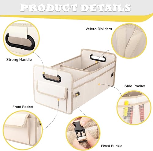 Miniatura 3 de JiatuA Organizador de maletero de automóvil con 9 bolsillos, plegable, multicompartimento, impermeable, correas ajustables para SUV, camión, sedán,