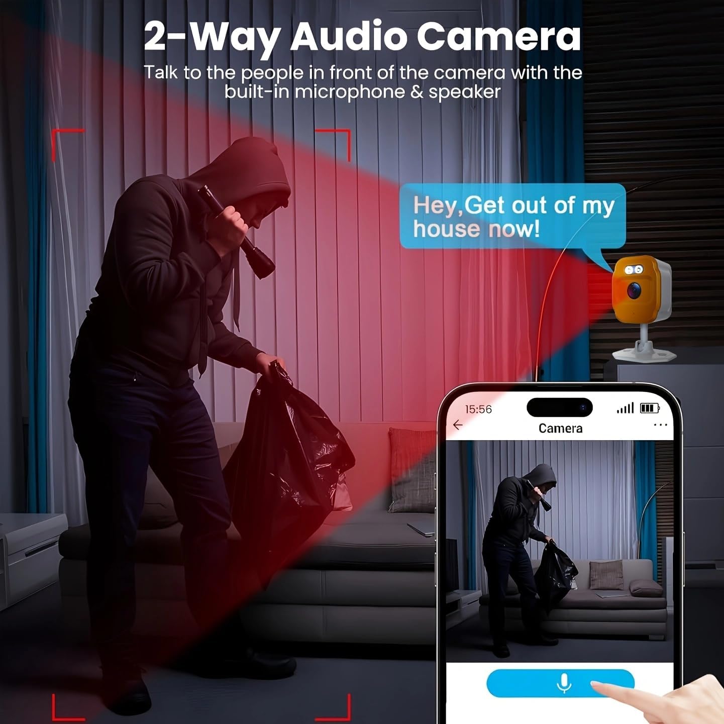 1296P Wireless Security Camera with Spotlight Night Vision, Motion Detection, Two-Way Voice, Pet and Home Monitoring, 2.4GHz WiFi Connection