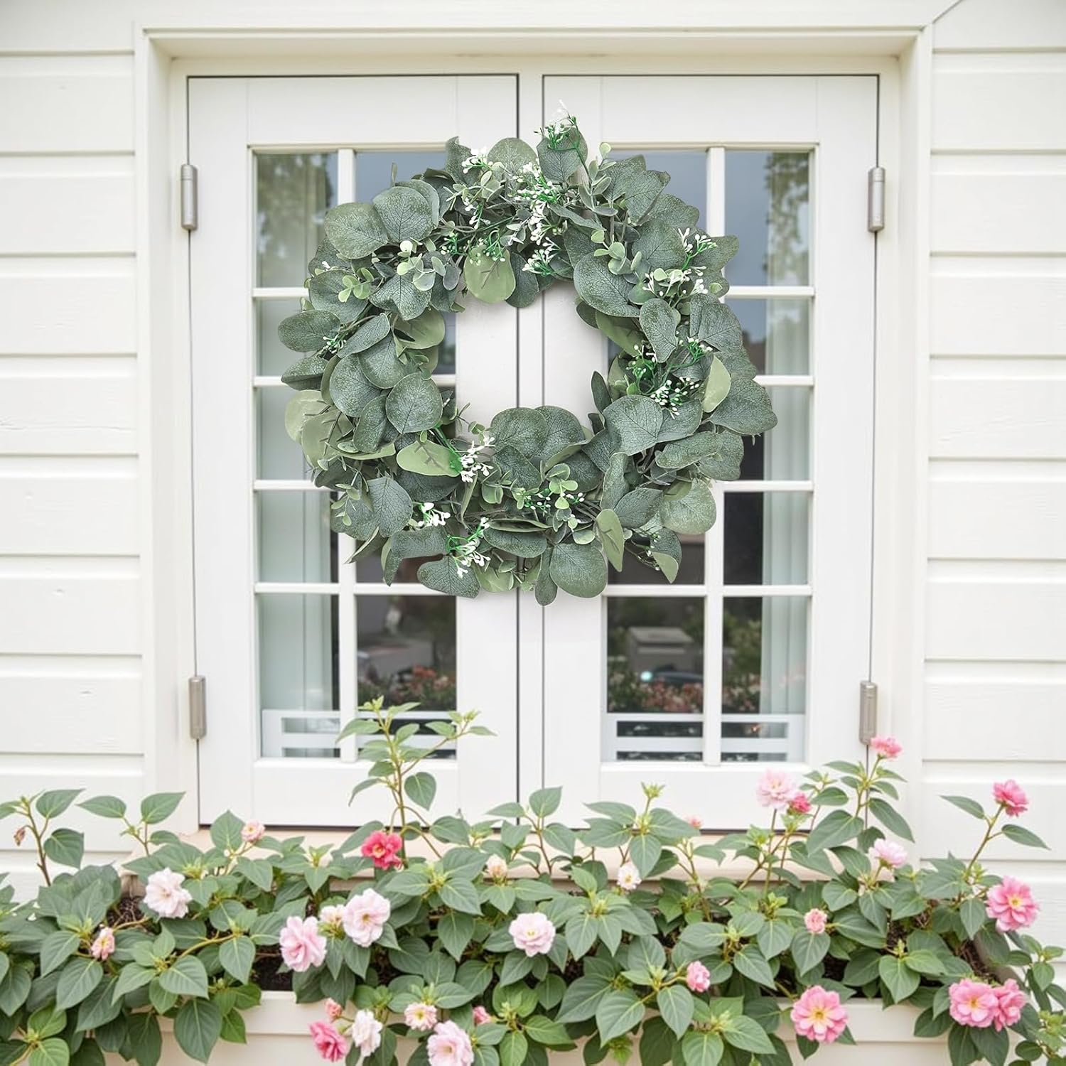 SOMYTING Artificial Eucalyptus Garland, 4Pack Lush Silver Dollar Eucalyptus Leaves Vine Faux Greenery Garland Spring Garland for Mantel Baby Shower Wedding Party Table Room Home Decor (4PCS)