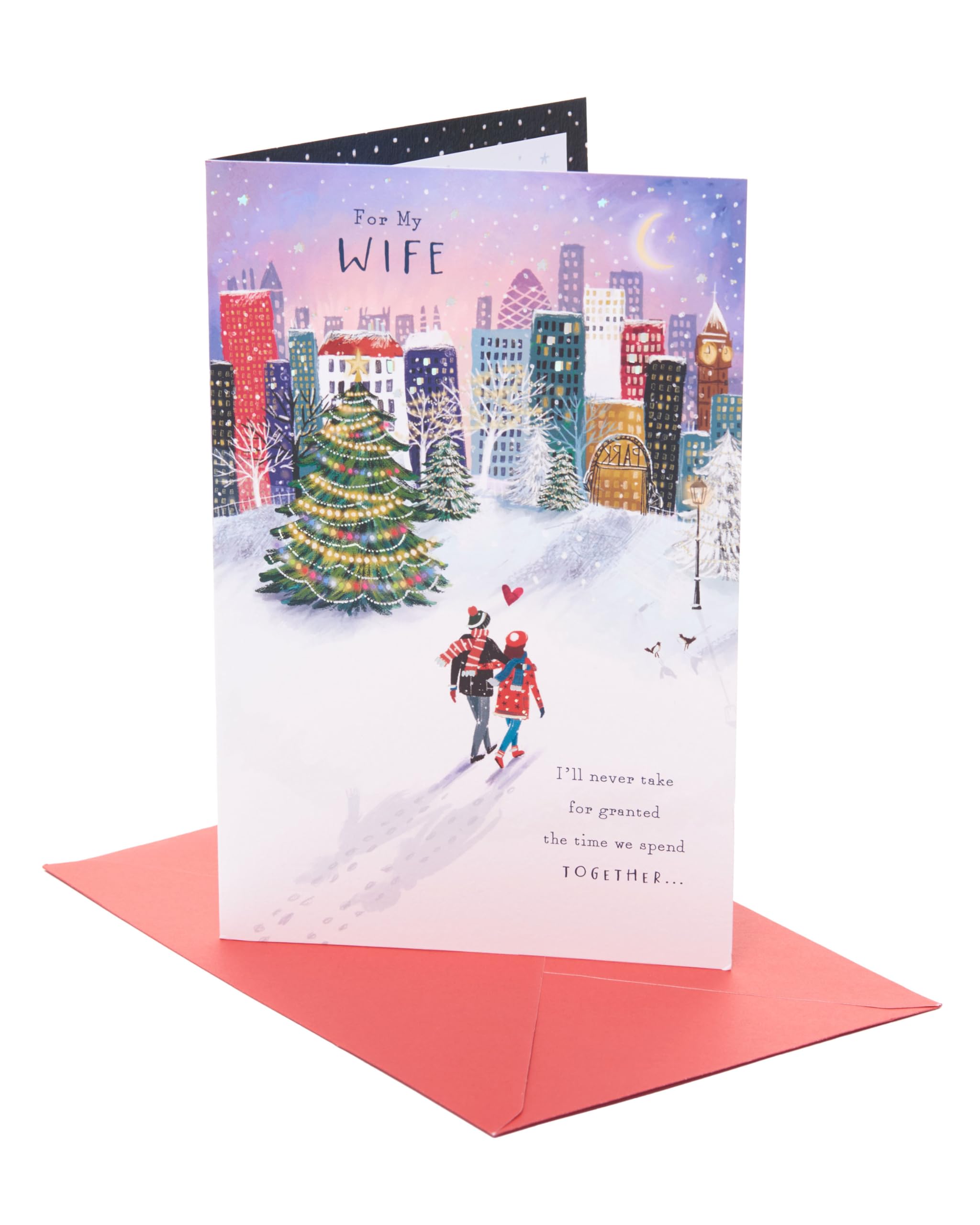 UK Greetings | Christmas Card for Wife | Xmas Presents | Her, Girls, Women | couple christmas scene | With Envelope | 22.9 x 14.9 cm