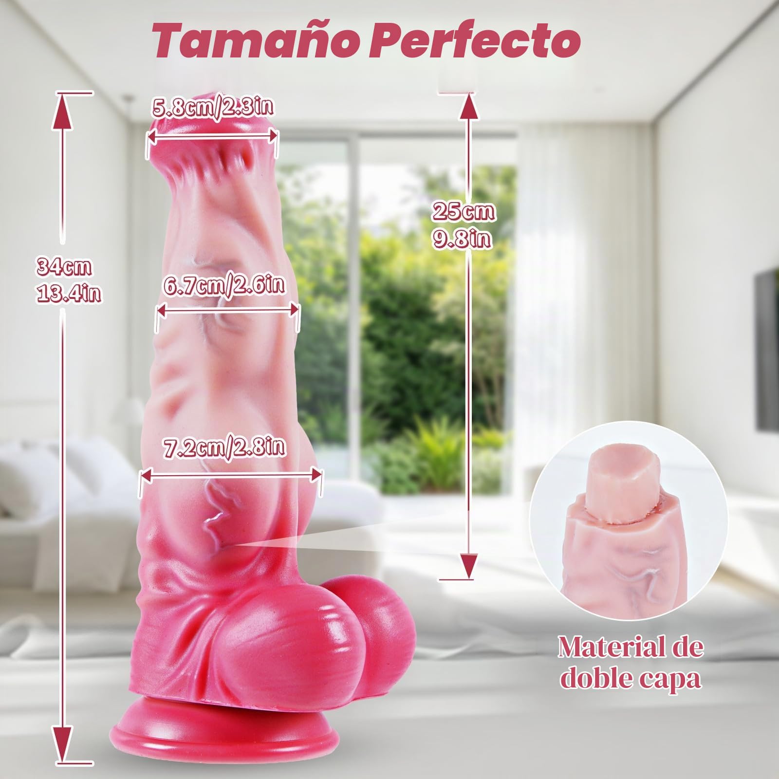 34*6,5 cm Dildo Consoladores Gigante Monstruo Caballo Knotted Ventosa, Consolador XXL Ancho Grueso Girth Dual Density Silicona Realista, Anal Próstata Punto G Fantasy Anal Plug Juguetes Sexuales Mujer