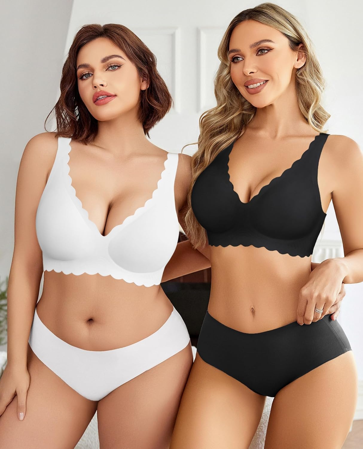 Avidlove Wireless Bra Womens Plunge V Neck Seamless Full Coverage Pushup Bralettes Everyday Bras - Image 5