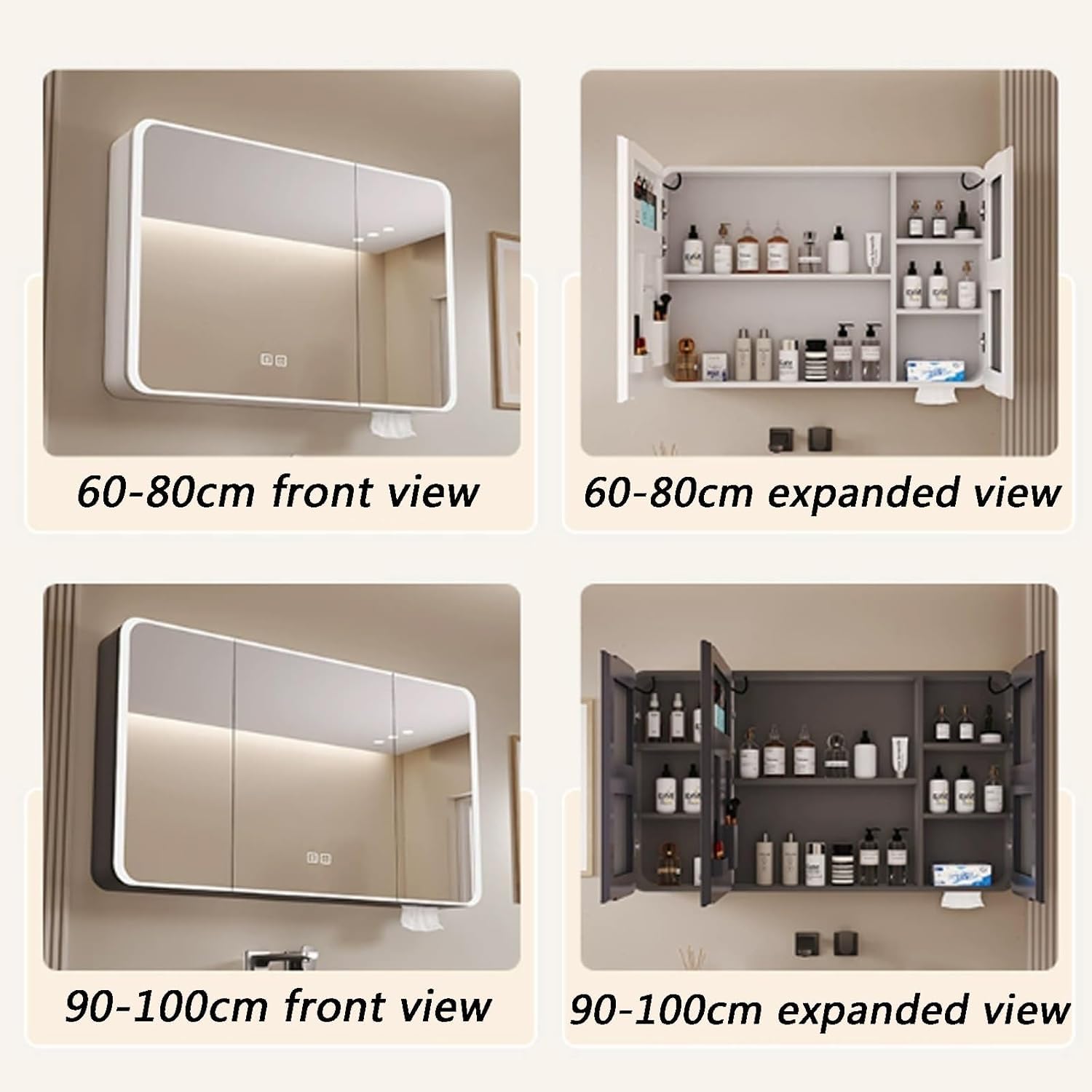 Pequeño Armario con Espejo De Baño con Almacenamiento Antivaho Y Espejo HD, Espejo De Tocador De Baño Montado En La Pared con Luces Led, Baño Armario, White, 80 * 13 * 70cm/31.5 * 5.1 * 27.6in