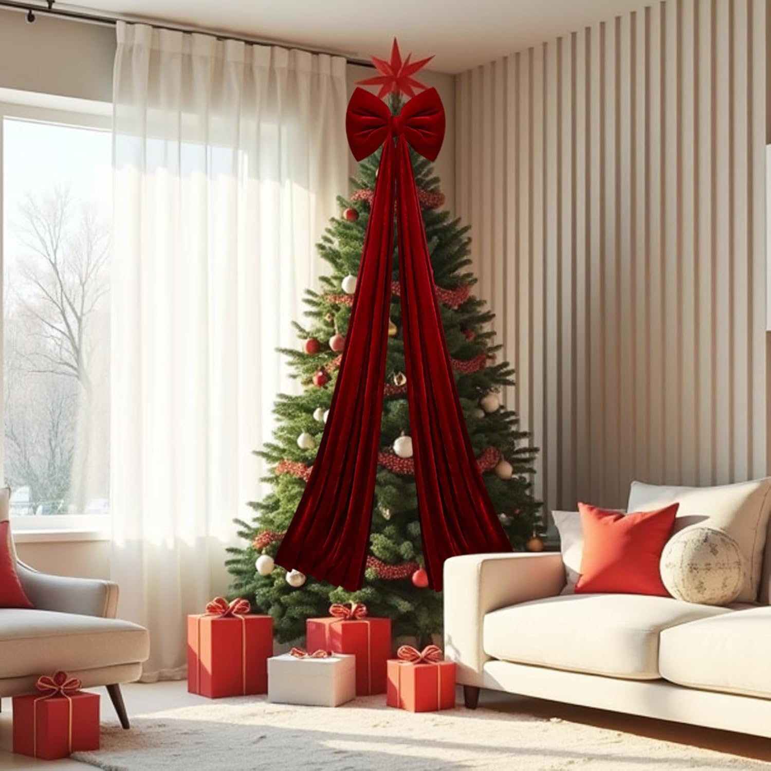 Christmas Tree Bows 79x16 Inch Extra Large Velvet Big Red Bow Christmas Decorations for Home Wreath Wall Backdrop