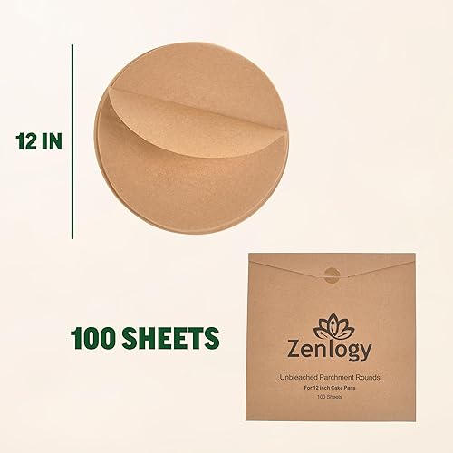 Miniatura 4 de Zenlogy 12 Inch Parchment Paper Rounds (100 Sheets) - Unbleached, Pre-cut, High Heat, Round Liners - Fits 12 inch Round Cake Pans, Pizza Pans, and