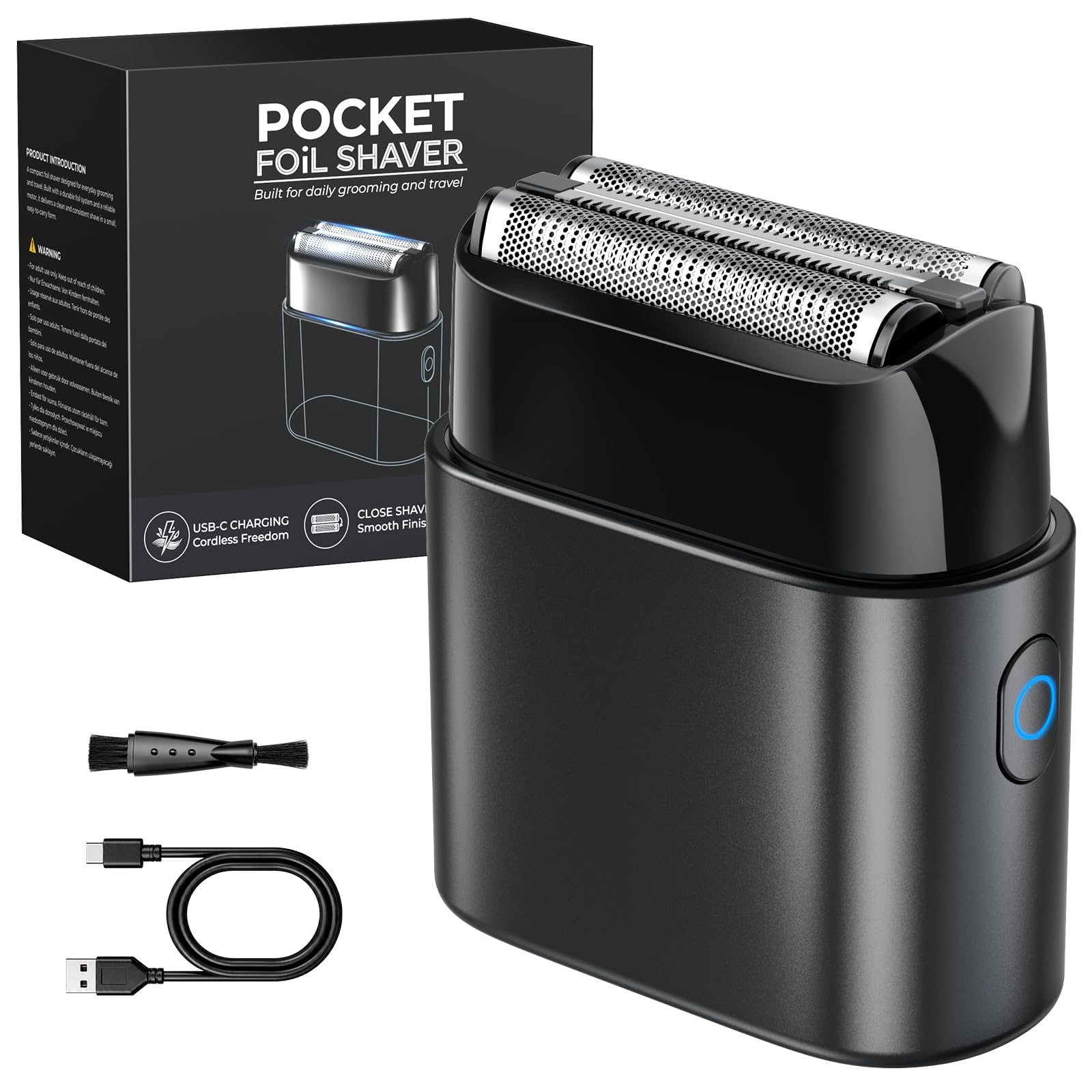Haokoo Elektrorasierer Herren – Mini Taschenformat Reise Rasierer | 0,05 mm Folienrasierer für sanfte Rasur, IPX7-wasserdicht, 90 Min. Akku, selbststehend, USB-C-Ladung für Büro, Reise & Alltag