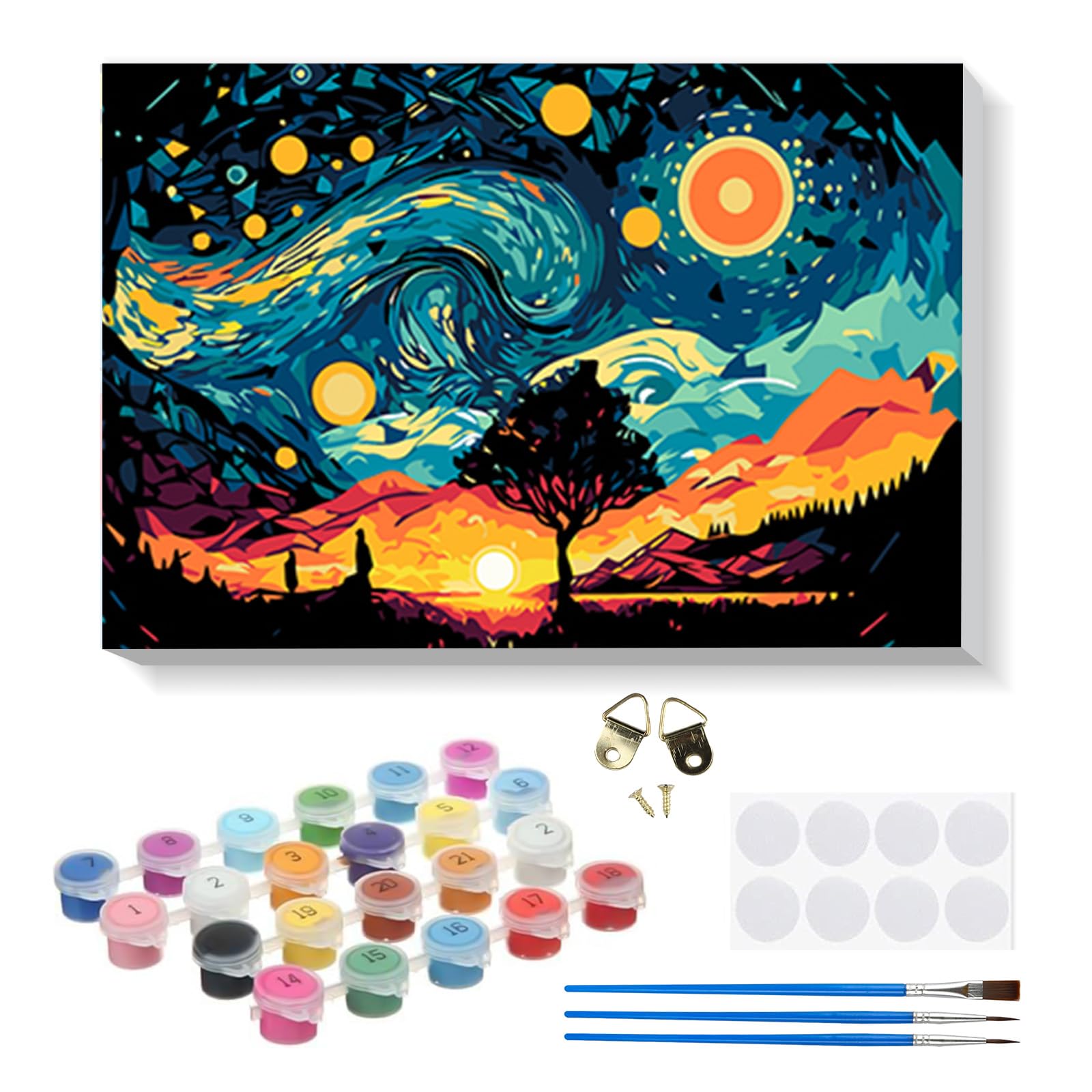 RICUVED Starry Sky Paint by Numbers Kit for Adults– Paint by Numbers DIY Oil Acrylic Painting Canvas 20x30 cm with Wooden Framed, Easy Art Set for Adults Kids, Perfect for Decor Gift