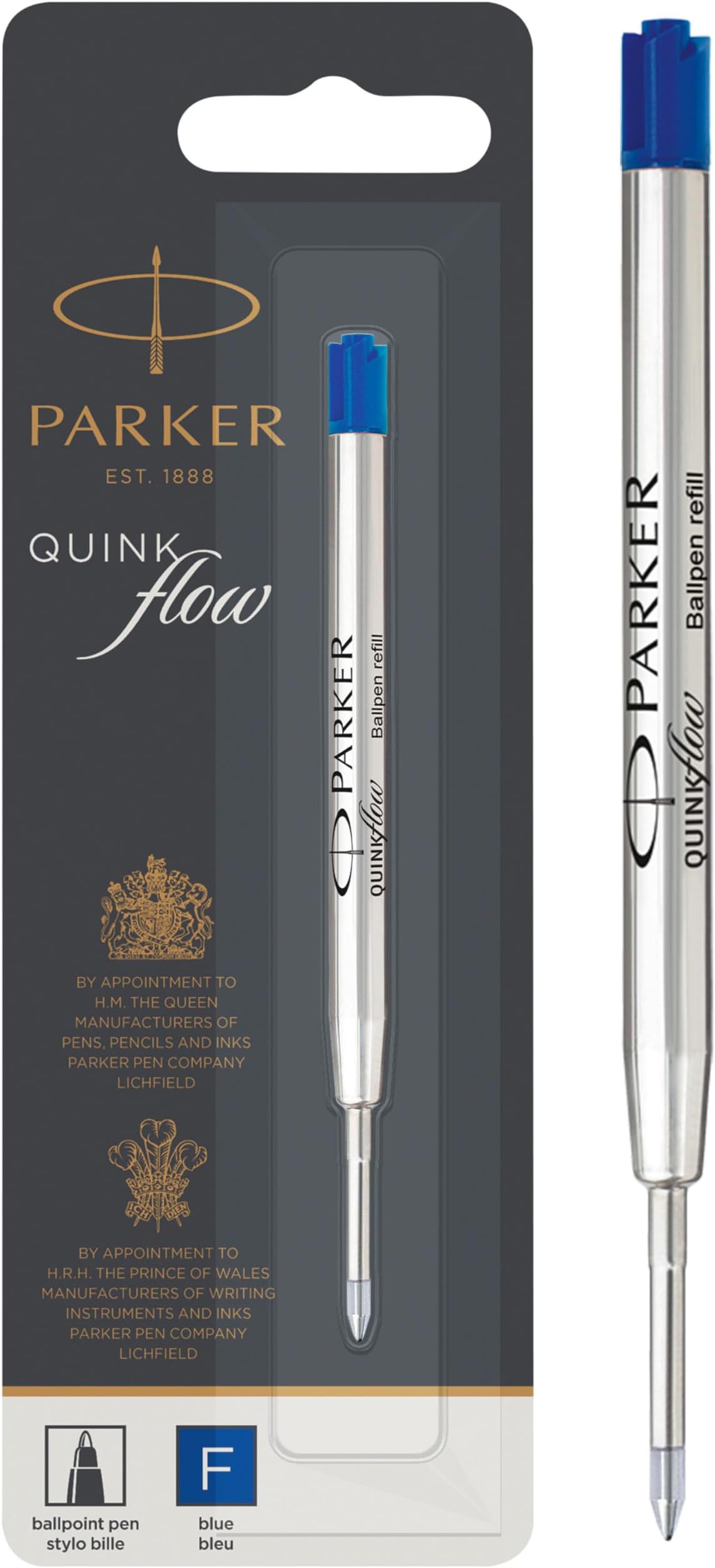 Parker Ballpoint Pen Ink Refill | Fine Tip | Blue QUINKflow Ink | 1 Count