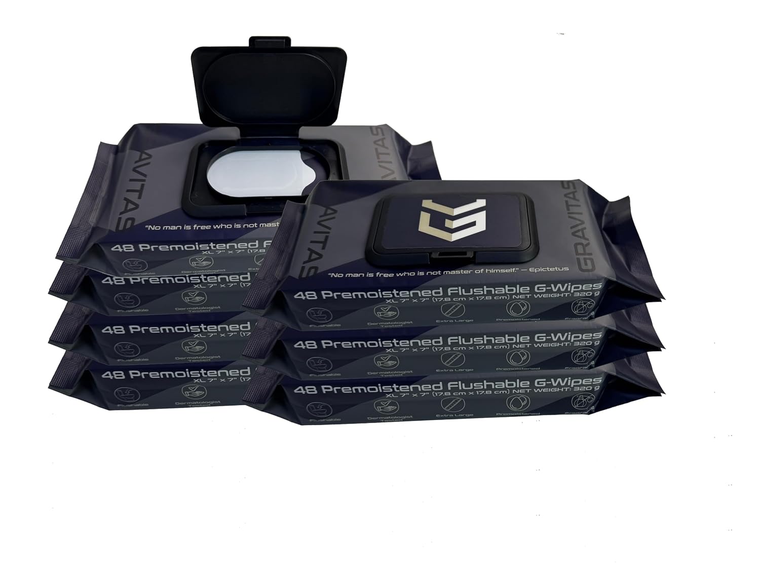 Gravitas G-Wipes: Flushable Wipes for Men - 48 Extra-Large Unscented Wipe, Pre-Moistened, Vitamin E & Aloe Vera, Biodegradable, Body Hygiene, for Daily Use, Resealable Hard Top