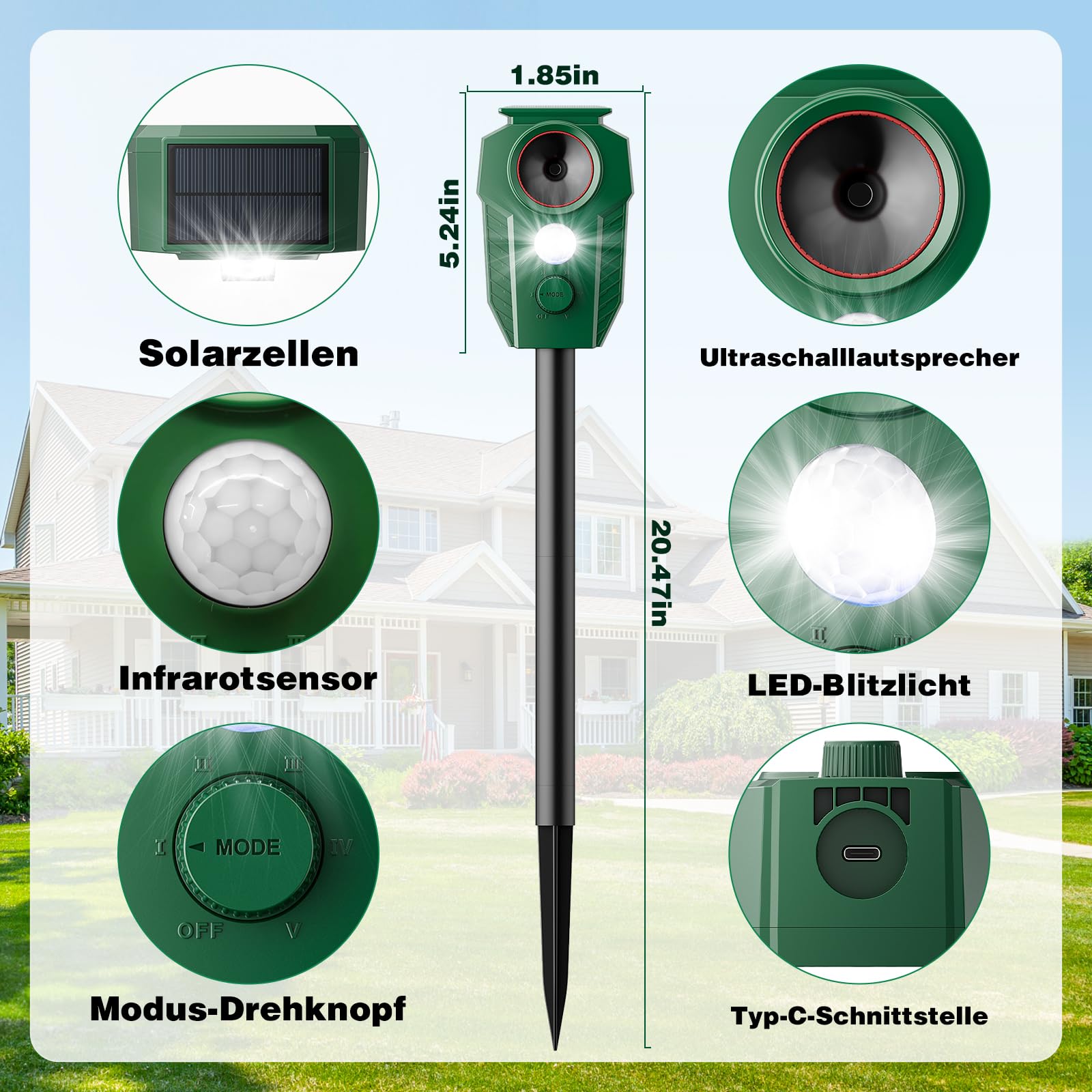 MEKEET Katzenschreck Ultraschall für Garten, Solar Katzenabwehr, Marderschreck Garten mit Blitzlicht & PIR, IP65 Wasserdicht, Katzenschreck Marderschreck Vogelabwehr für G-Arten Terrasse Beete