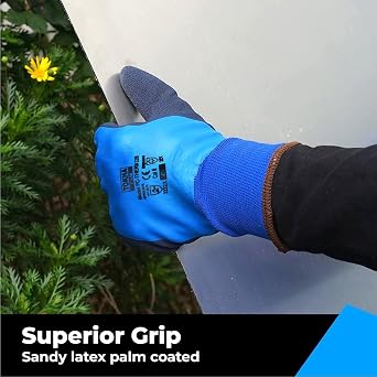 Waterproof Thermal Insulated Winter Work Gloves | Fully Latex Rubber Coated for Water Proof | Fleece Lining Freezer Gloves for Out Door Cold Weather, Car Washing, Fishing, Cleaning (Small (7))