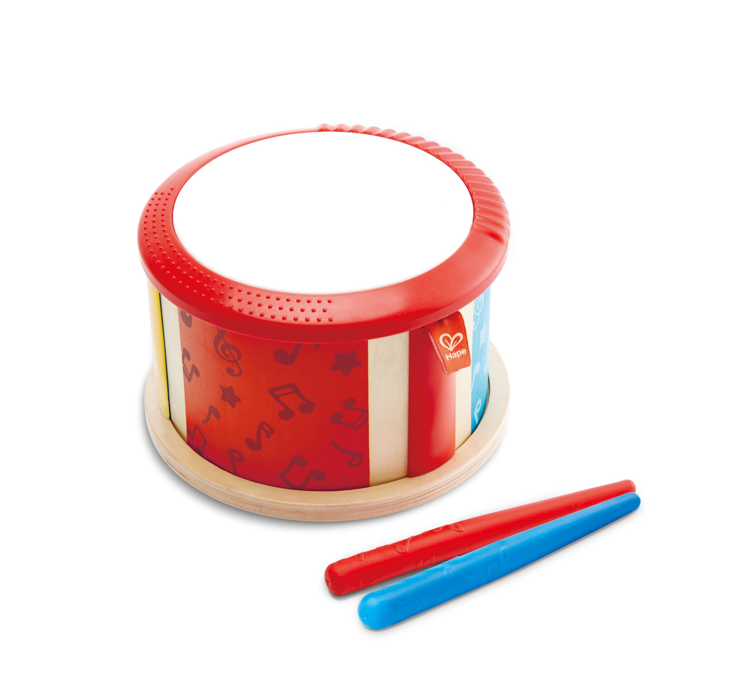Hape Tamburo a due facce con bacchetta in legno | Diverse modalità di uso per esplorare suoni e musica dai 12 mesi