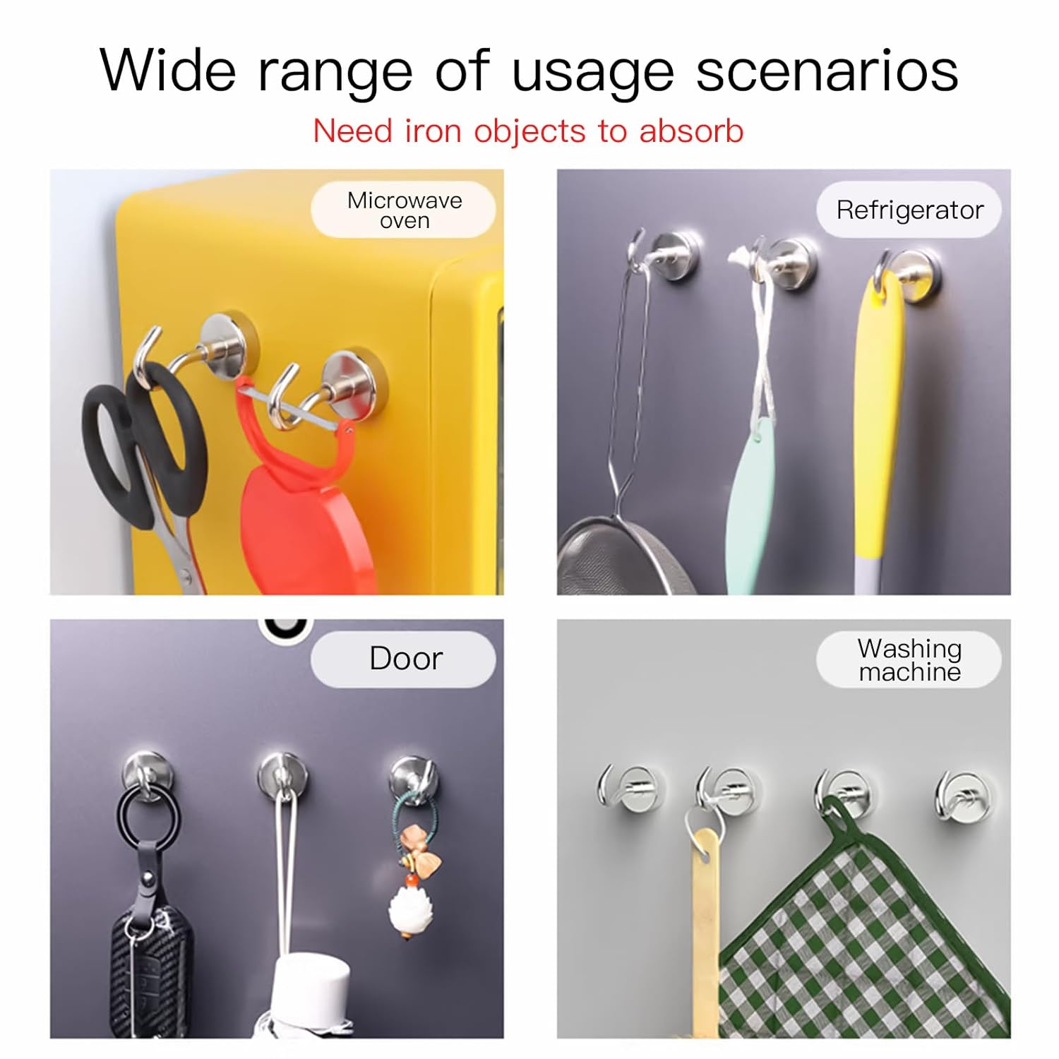 Magnetic Hooks, 30lbs Magnet Hooks Strong Magnets Refrigerator Fridge for Classroom Beach Vacation Kitchen Grills Home 10 Pack(Silver)
