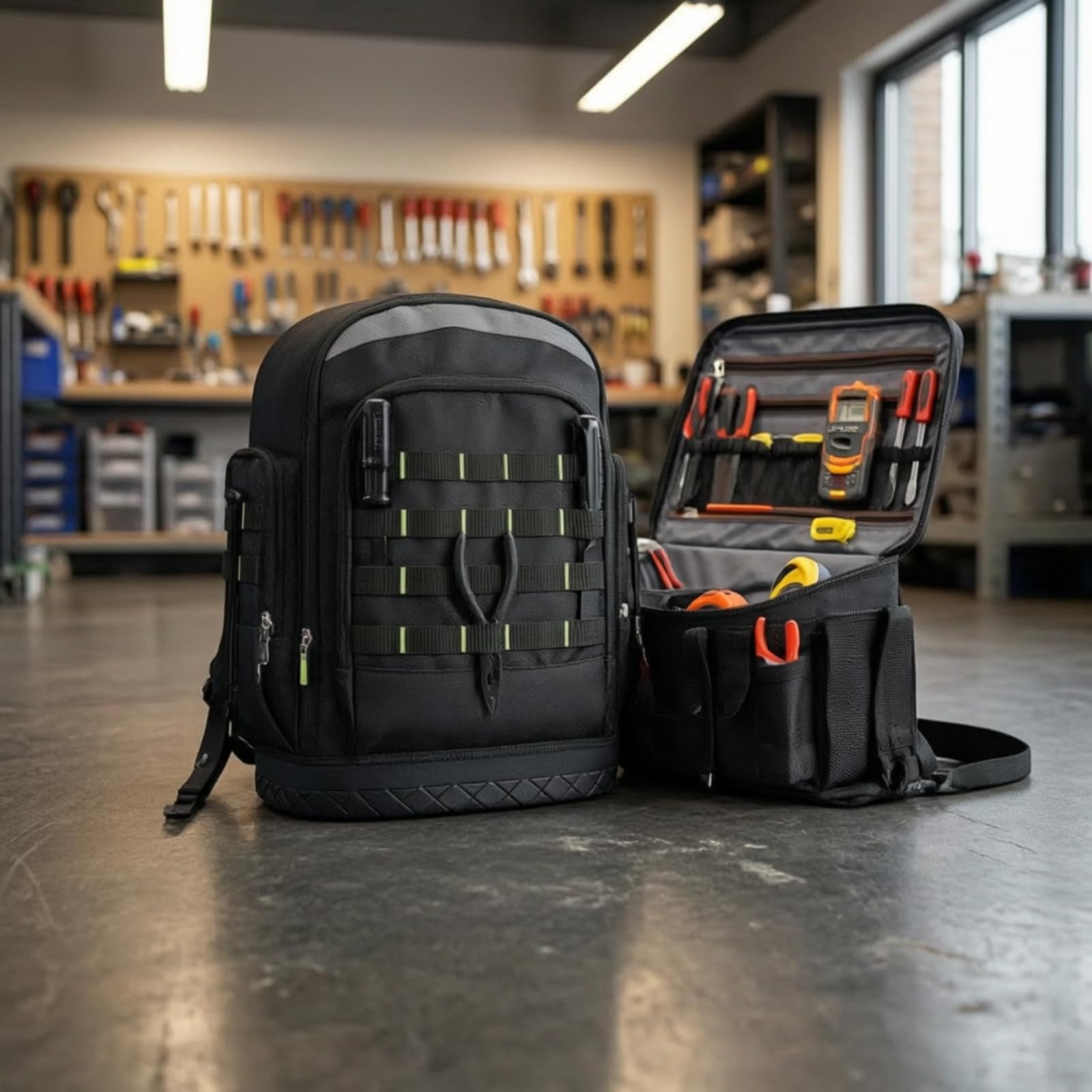 Sac à Dos Outils Sac à Outils Sac Organisateur Sac de Travail Fond Moulé Stable Gardant le Sac Droit Multiples Poches Extérieures et Rangements Zippés