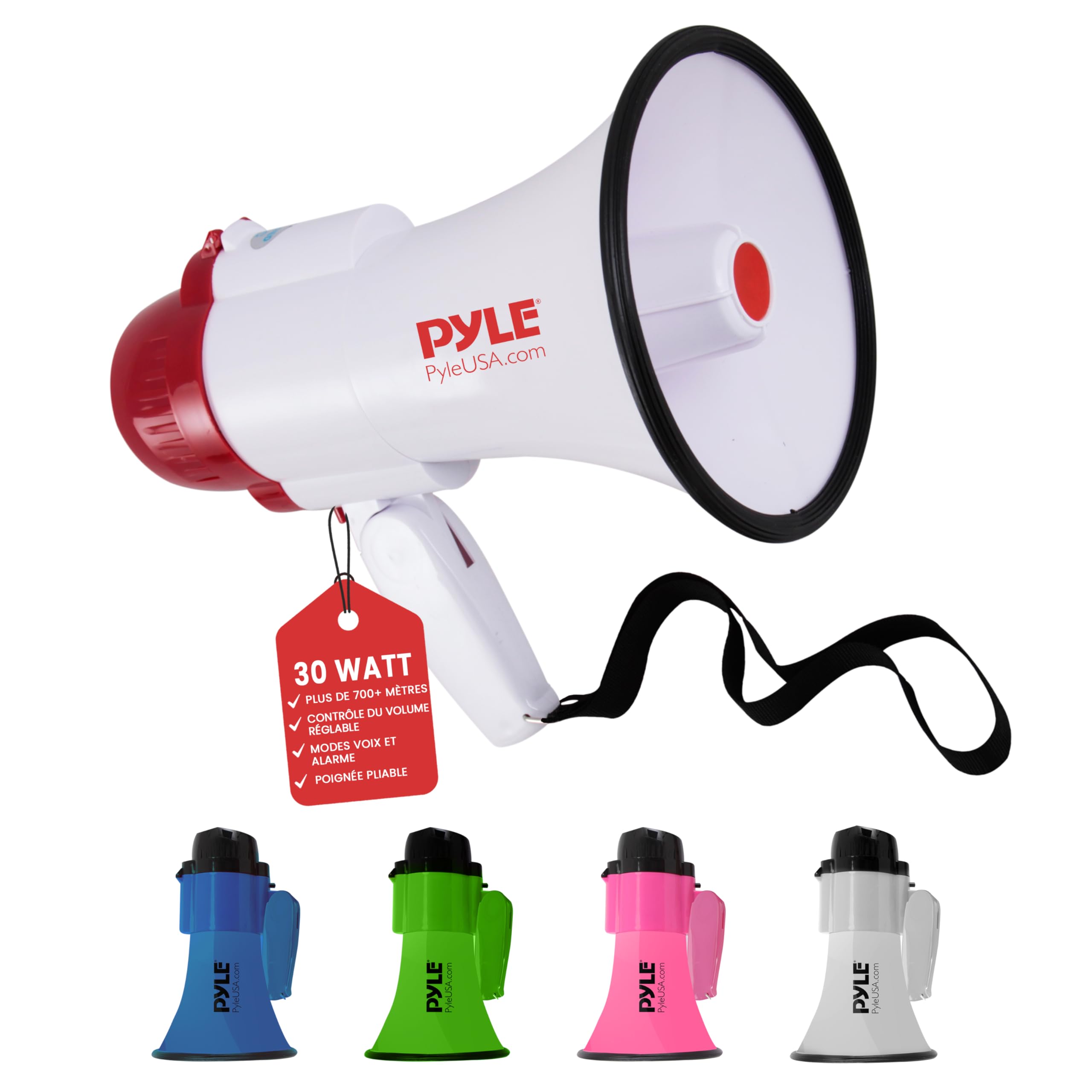 Mégaphone Portable Pyle 20W - Avec Sirène, Sifflet Et Entrée MP3 - Portée 330 M² - Alimentation Par 4 Piles C - 10
