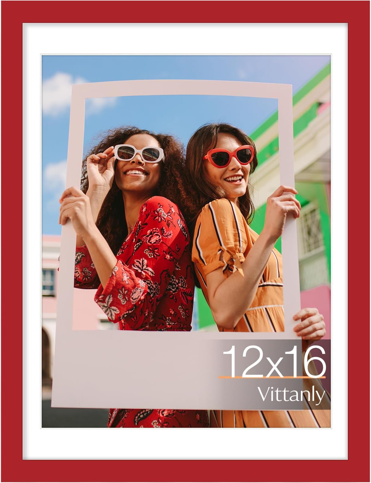 Vittanly 12x16 Picture Frame, Engineered Wood with Shatter Resistant Plexiglass, Display Pictures 11x14 with Mat or 12x16 without Mat, Poster Frame for Wall Display, Red, 1 Pack