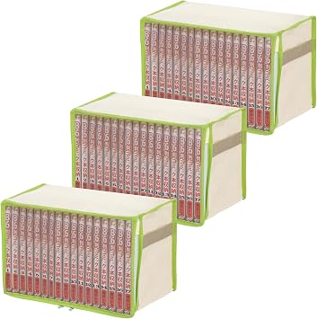Astro 609-03 Comic Storage Case, Set of 3, Beige, Green, Protects Against Dirt Such As Dust, Manga, Manga, Comics, Single Book, Storage Case, Non-Woven Fabric, Transparent Window