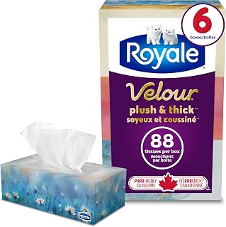 Royale Velour 3 Ply Facial Tissues, 6 Flat Boxes, 88 Tissues Per Box