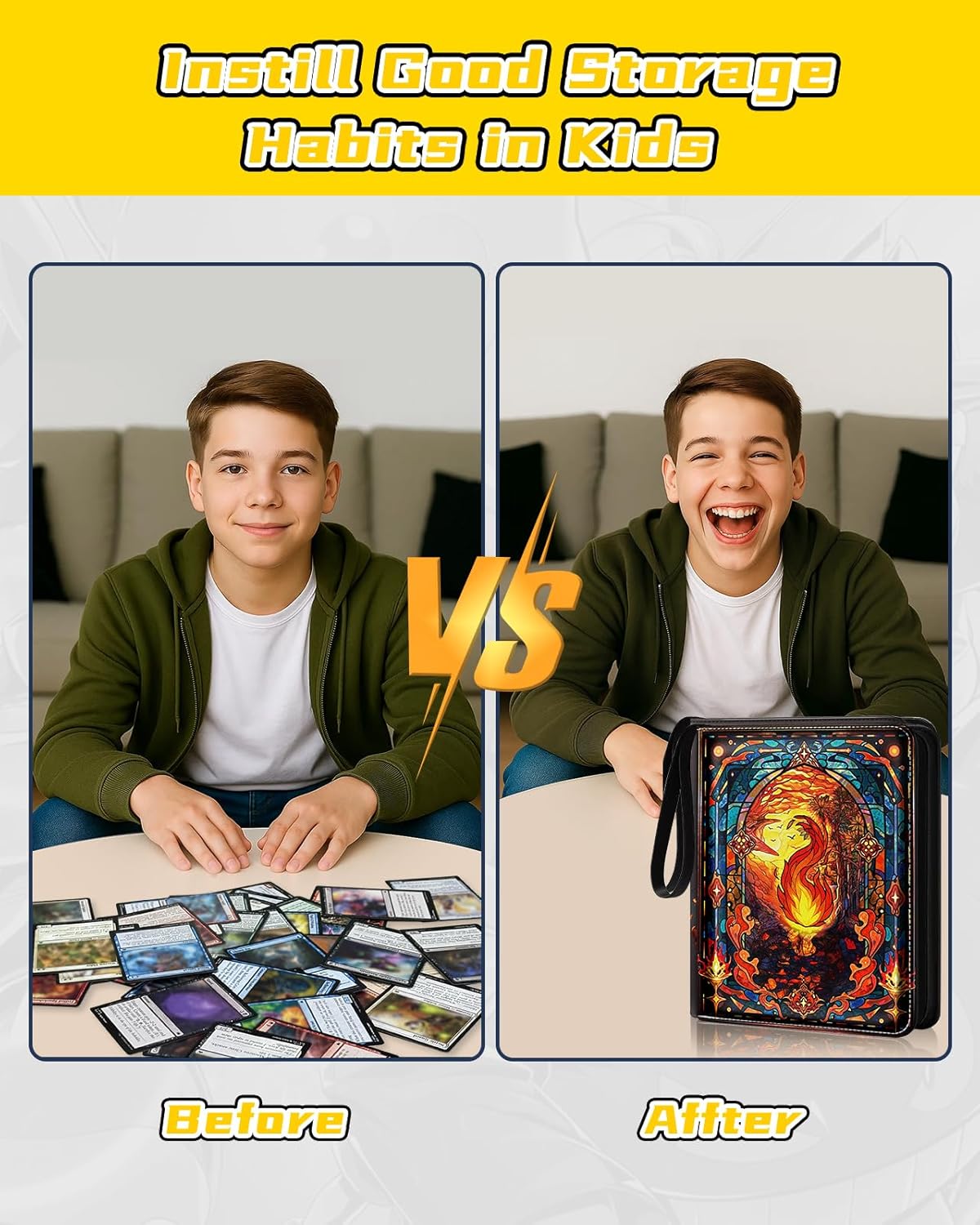 for 9 Pocket Card Binder for MTG, TCG, Game Cards Holds 900 Cards - Large Capacity Trading Card Collection Album Folder with Zipper for Men Boys Teens Fire Design for Sports Card