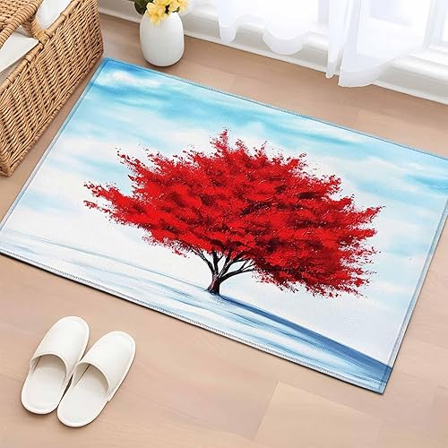 Miniatura 15 de 5x8 Area Rugs, Red Tree Non-Skid Rubber Backing Large Rectangle Rugs - Living Room Bedroom Home Office, Blue Sky Landscape Retro Watercolor Indoor