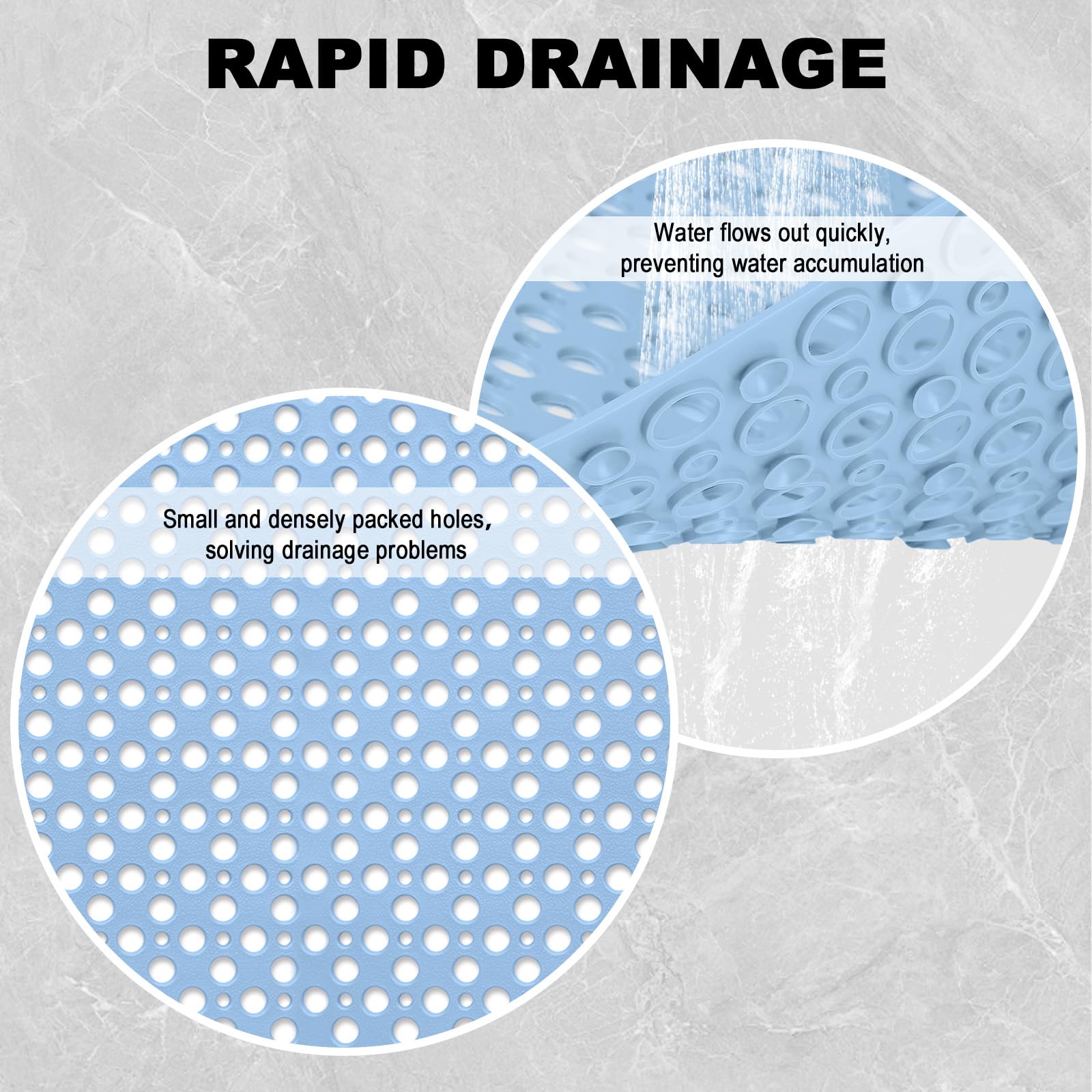 Tapis de douche antidérapant et anti-moisissure 60 x 90 en TPE avec ventouses pour douche et baignoire, lavable en machine avec trous de drainage (bleu pur, rectangulaire, 60 x 90 cm)