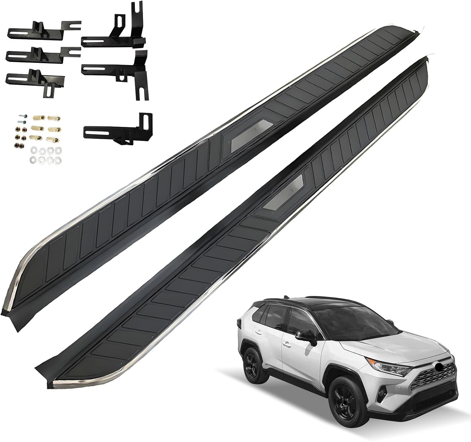 Running Boards Fit for 2019 2020 2021 2022 2023 2024 2025 Toyota RAV4 Side Step Nerf Bar, 2PCS Black Right Left Aluminum Side Bar
