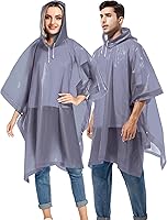 Vista 60 de Paquete de 2 ponchos de lluvia para adultos, reutilizables, impermeables, de supervivencia, emergencia, resistente, con capucha con cordón Azul