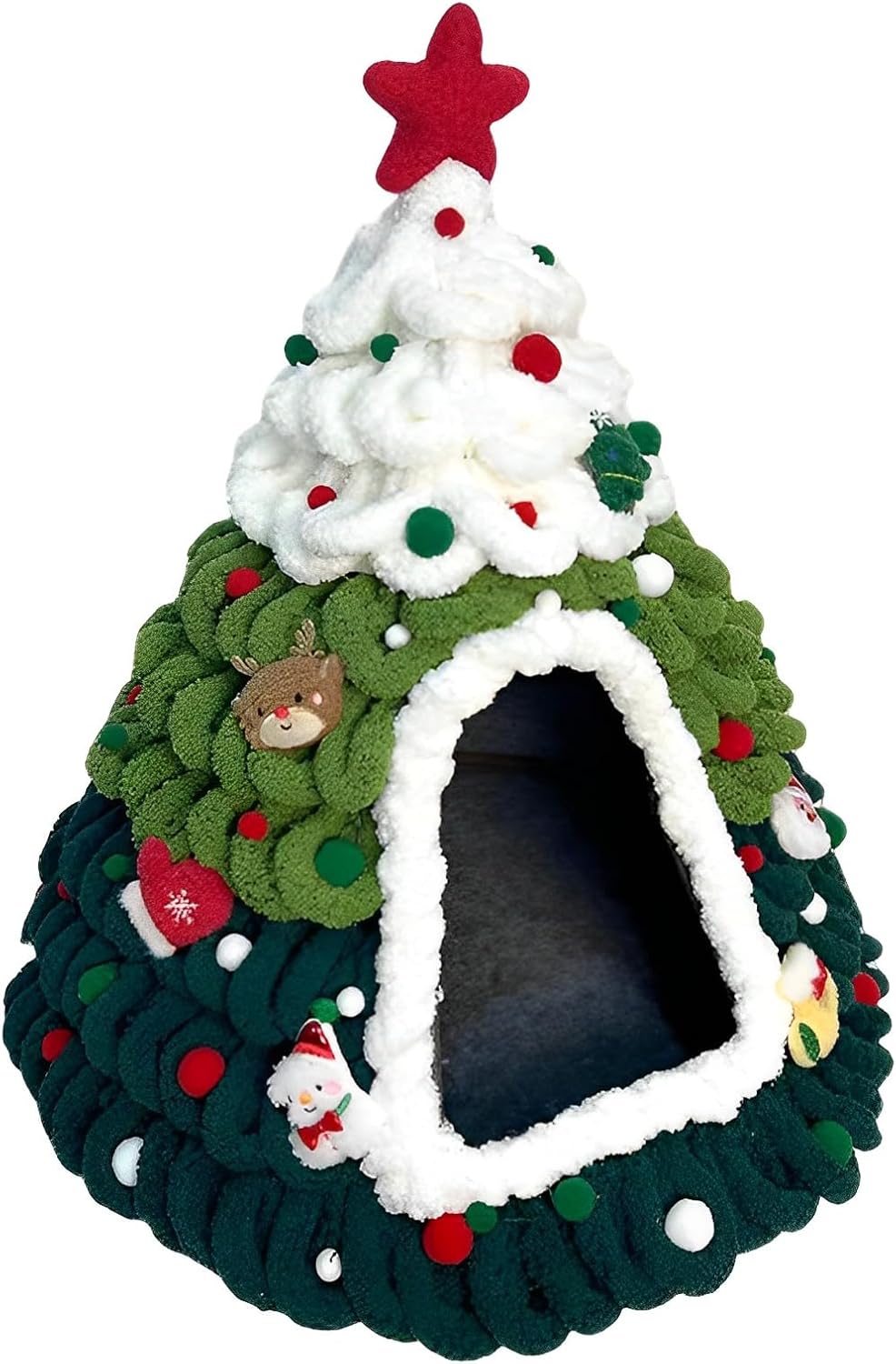 Handmade Felt Christmas Tree Cat House, Cute Christmas Cat Bed Pet Cave Cat Nest Kitten Hut Hideout Warm Cat Condo Tents in Winter - Green