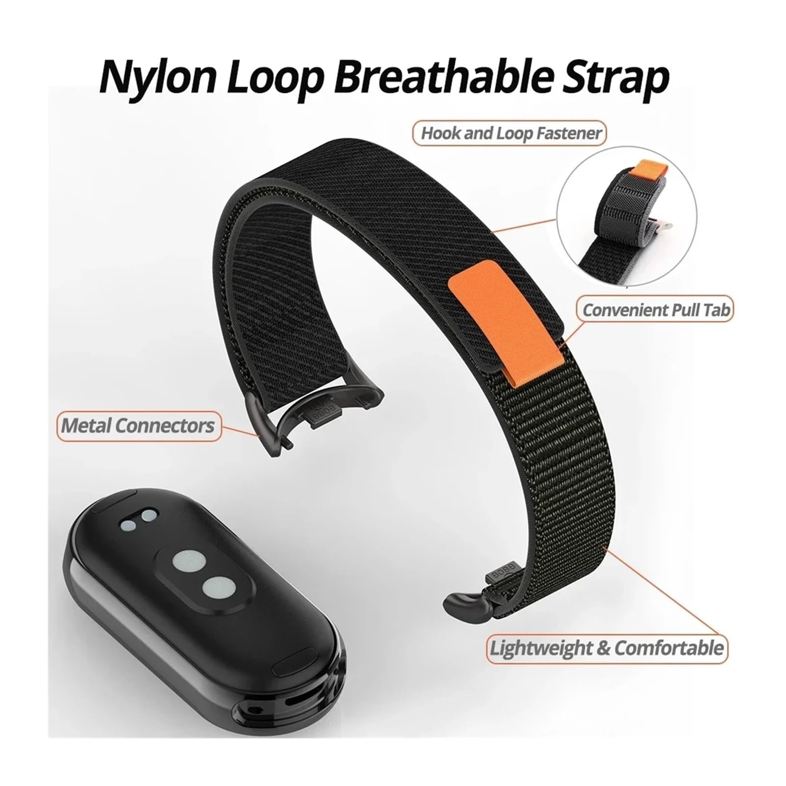 JDIME Cinghia traspirante in nylon per Xiaomi Mi Band 8 9 Accessori per cintura di ricambio estivo per la testa in metallo sportivo.