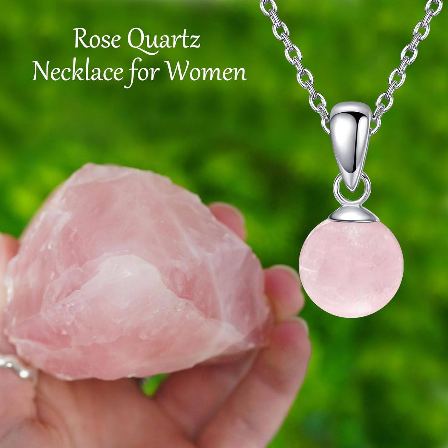 Moss Agate/Amethyst/Rose Quartz/Jade/Larimar/Opal Necklace Sterling Silver Natural Gemstone Ball Pendant Necklace Gemstone Jewelry for Women - Image 6