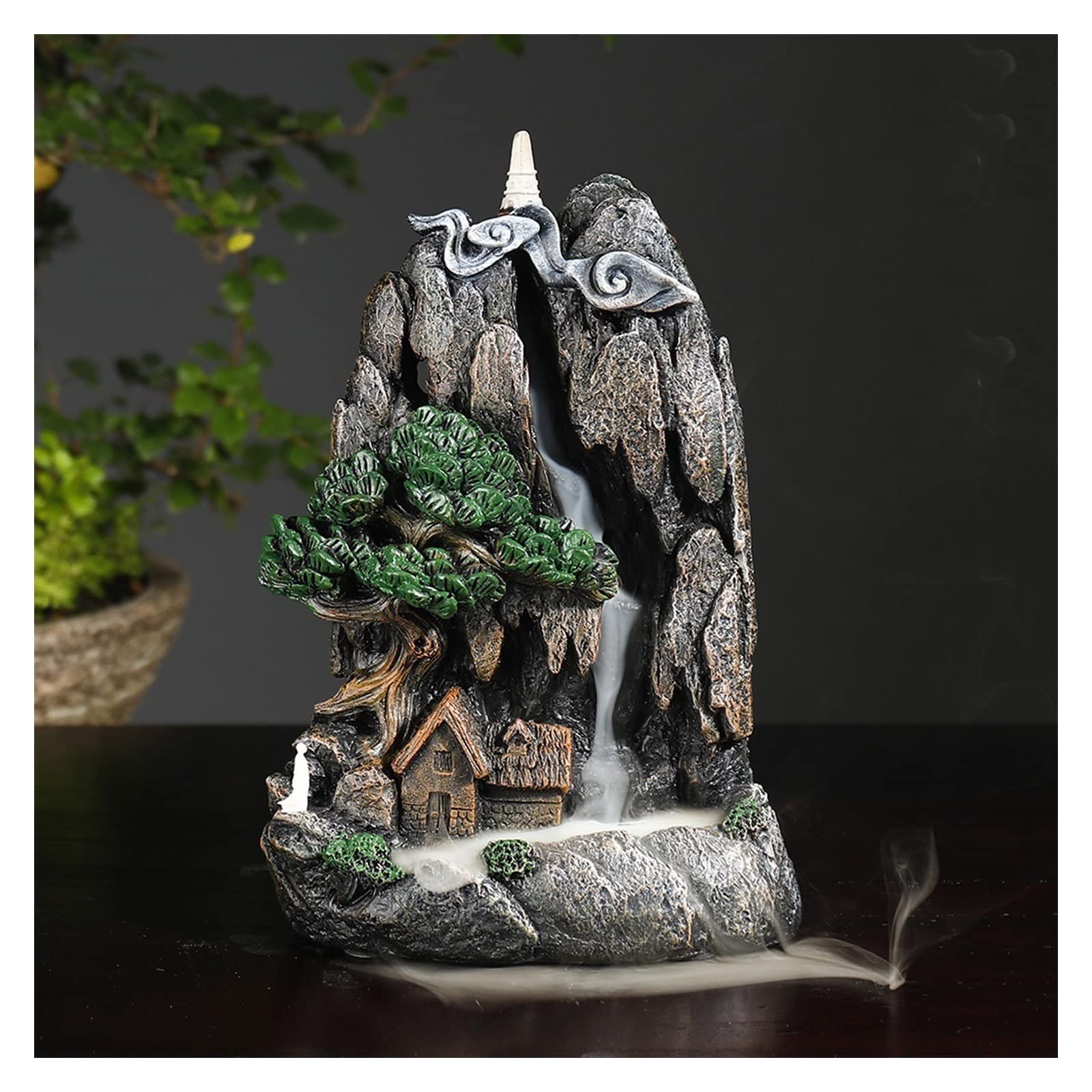 Incense Holder Base Handmade Resin Crafts Rockery Waterfall Landscape Backflow Incense Burner Diffuser(A)