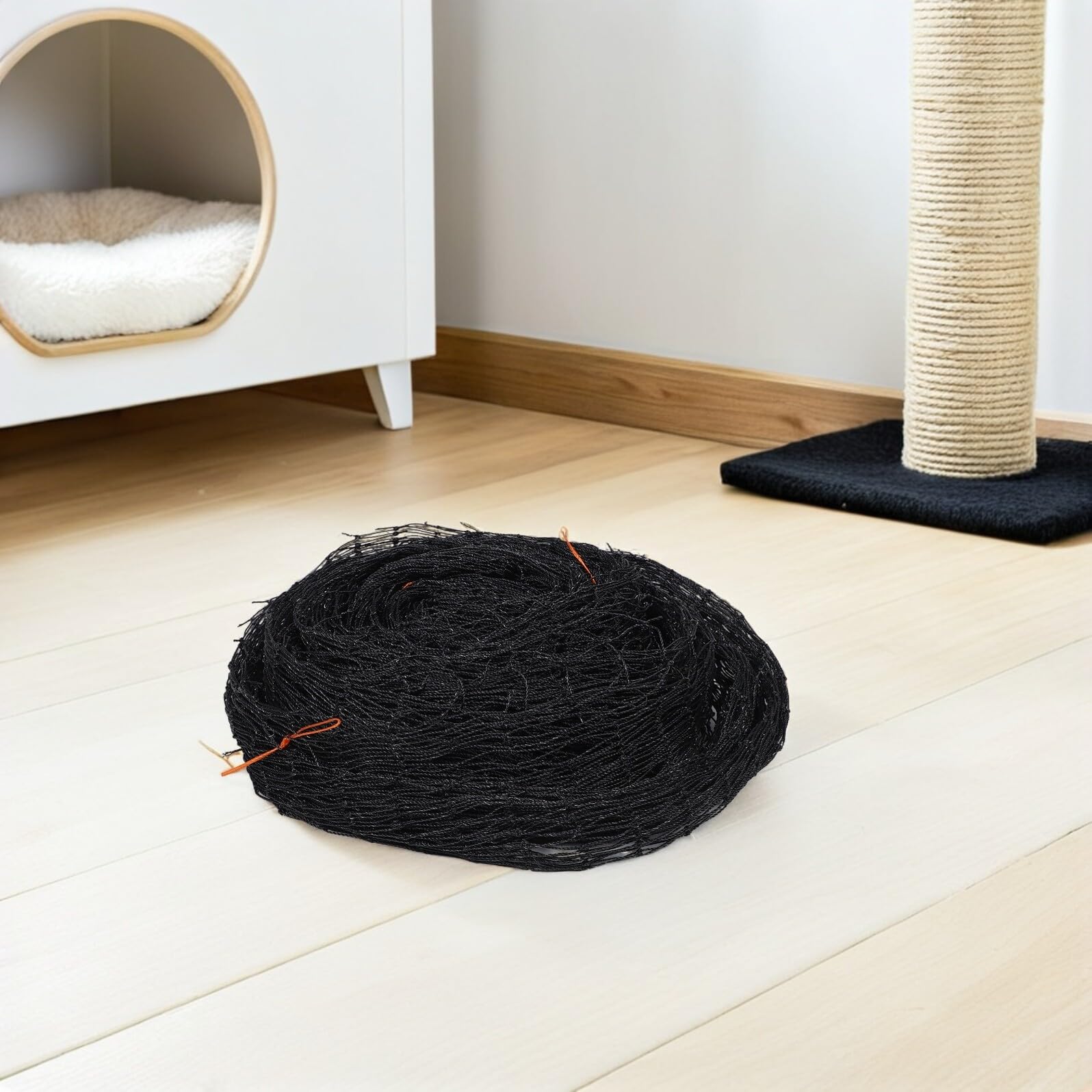 Rete di Sicurezza per Gatti Balcone Anti-caduta 9, 8x13, 1ft Nero | Pe Filo D’acciaio, per Patio Esterni, Barriera per Gatti e Cani di Piccola Taglia, Resistente alle Intemperie