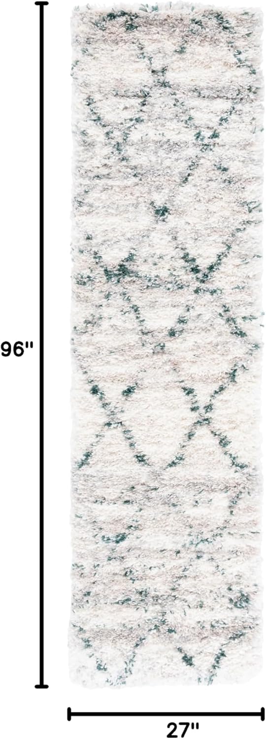 SAFAVIEH Fontana Shag 800 Collection Runner Rug - 8' Runner, Green & Ivory, Shag & Flokati Design, Ideal for High Traffic Areas in Hallway, Bathroom & Kitchen (FNT886Y-28)