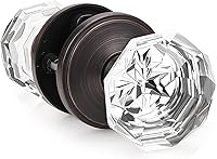 Vista 8 de Gobrico Pomo de puerta de cristal para dormitorio y baño con roseta clásica negro mate, diamante transparente octogonal para puerta interior, 1