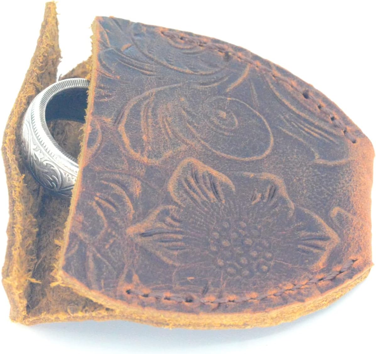 JJNUSA Handmade Leather Jewelry Coin Storage Organizer Wedding Ring Case, Engagement Pouch, Bride & Groom Jewelry Storage, Marriage Travel and Ring Bearer, Proposal Ring Holder Case
