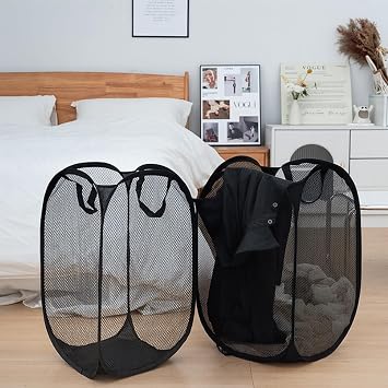 SSKHE Folding Laundry Basket 75L Large Washing Basket Collapsible, Washing Basket Pop up Laundry Hamper Basket with Side Pocket, Laundry Baskets with Handles for Bedroom and Bathroom
