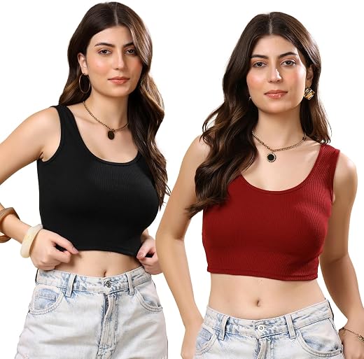 KEX Women’s &amp; Girls Cotton Tank Top | Round Neck Sleeveless Innerwear or Layering Top | Soft, Breathable Stretchable Fabri...