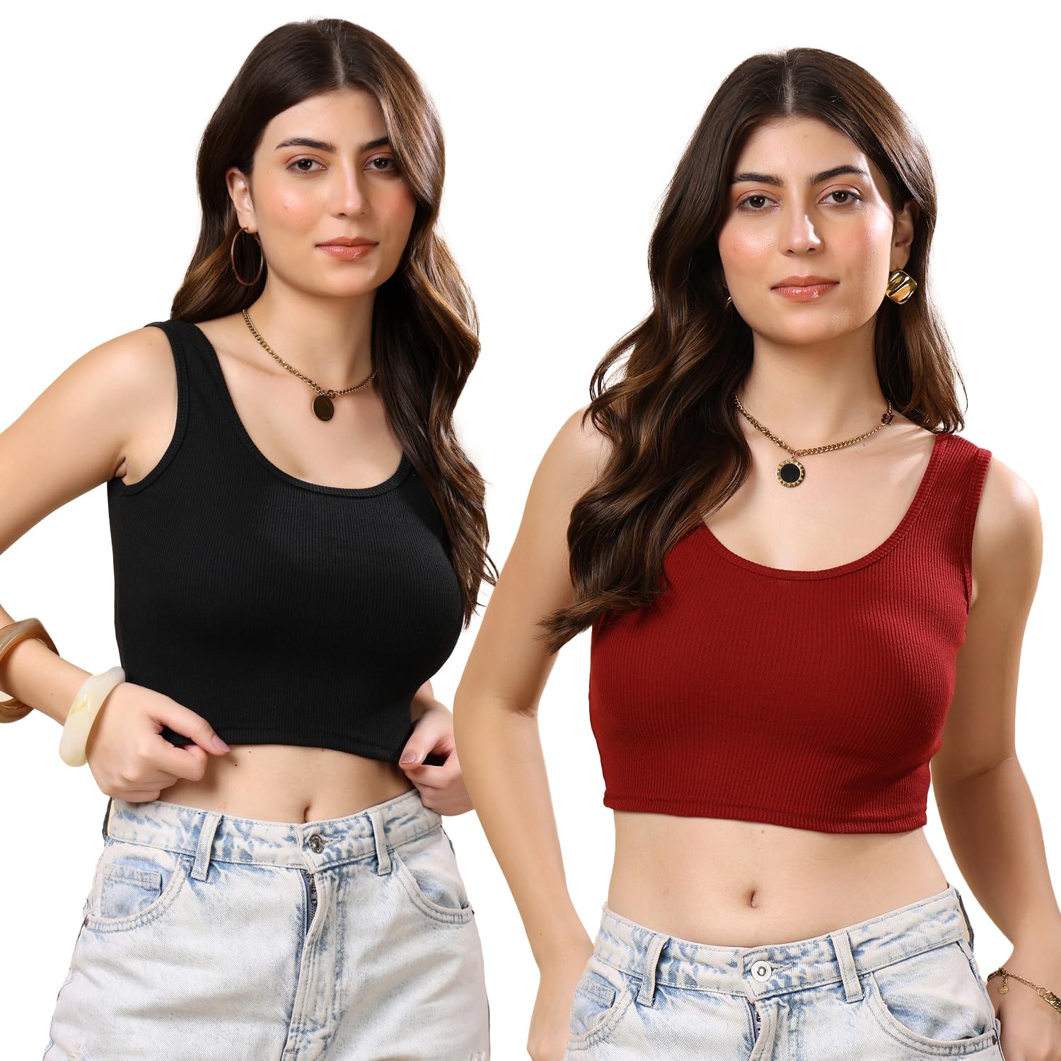 kex Women’s & Girls Cotton Tank Top | Round Neck Sleeveless Innerwear or Layering Top | Soft, Breathable Stretchable Fabric | Casual, Gym Comfort |-picture-36