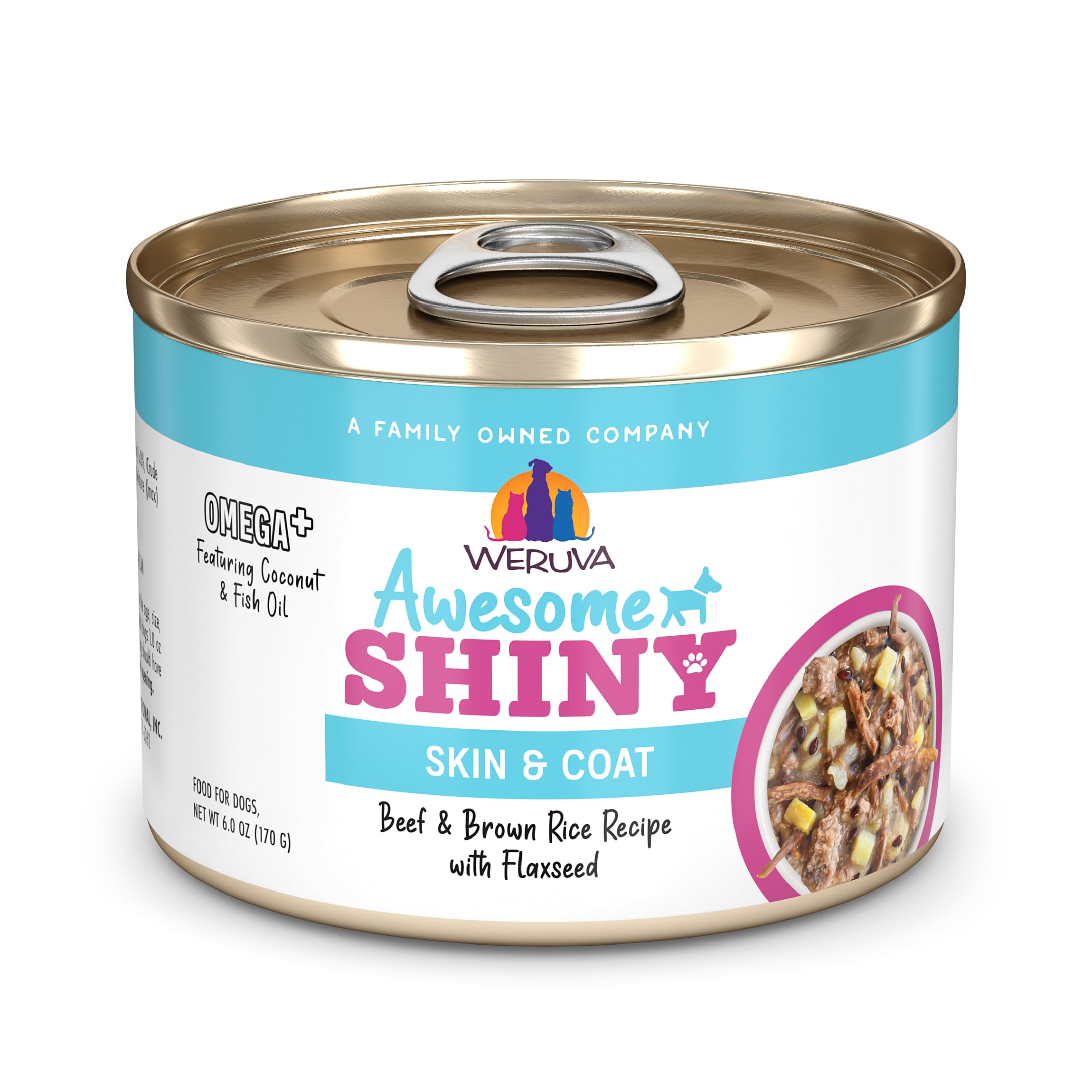 Weruva Awesome Shiny Wet Dog Food, Beef & Brown Rice, 6oz Can (Pack of 8)