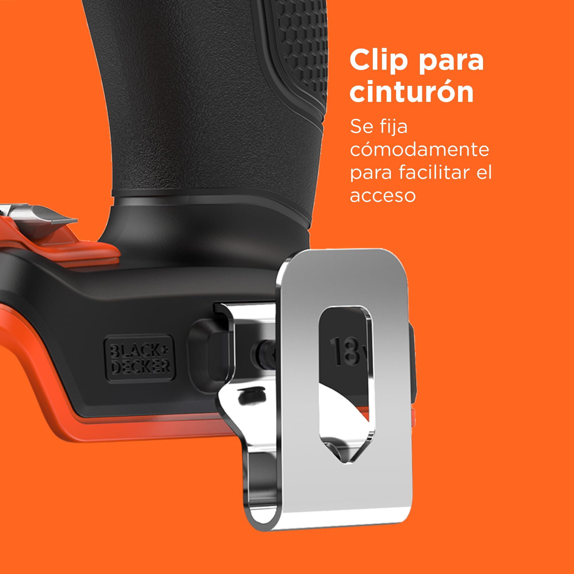 BLACK+DECKER Taladro percutor inalámbrico POWERCONNECT 18V, 45Nm de par, 2 velocidades, luz LED, portabrocas sin llave, sin batería ni cargador, BCD383XN-XJ