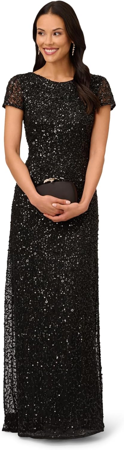 Adrianna Papell Womens Short-Sleeve All Over Sequin Gown - Image 3