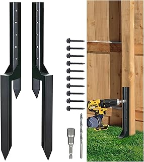 Fence Post Repair Kit 2Pcs: Heavy-Duty Ground Stakes for Leaning or Rotted Posts with All Necessary Hardwares