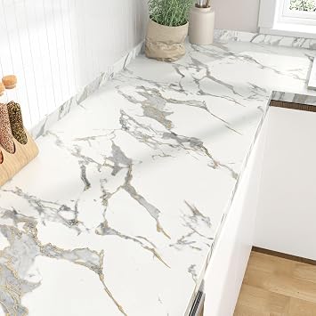 WESTICK White Gold Marble Contact Paper Peel and Stick Countertops Waterproof Matte Marble Wallpaper Kitchen Counter Contact Paper Self Adhesive Thick Granite Vinyl Wrap for Desk Bathroom 17.7"x80"