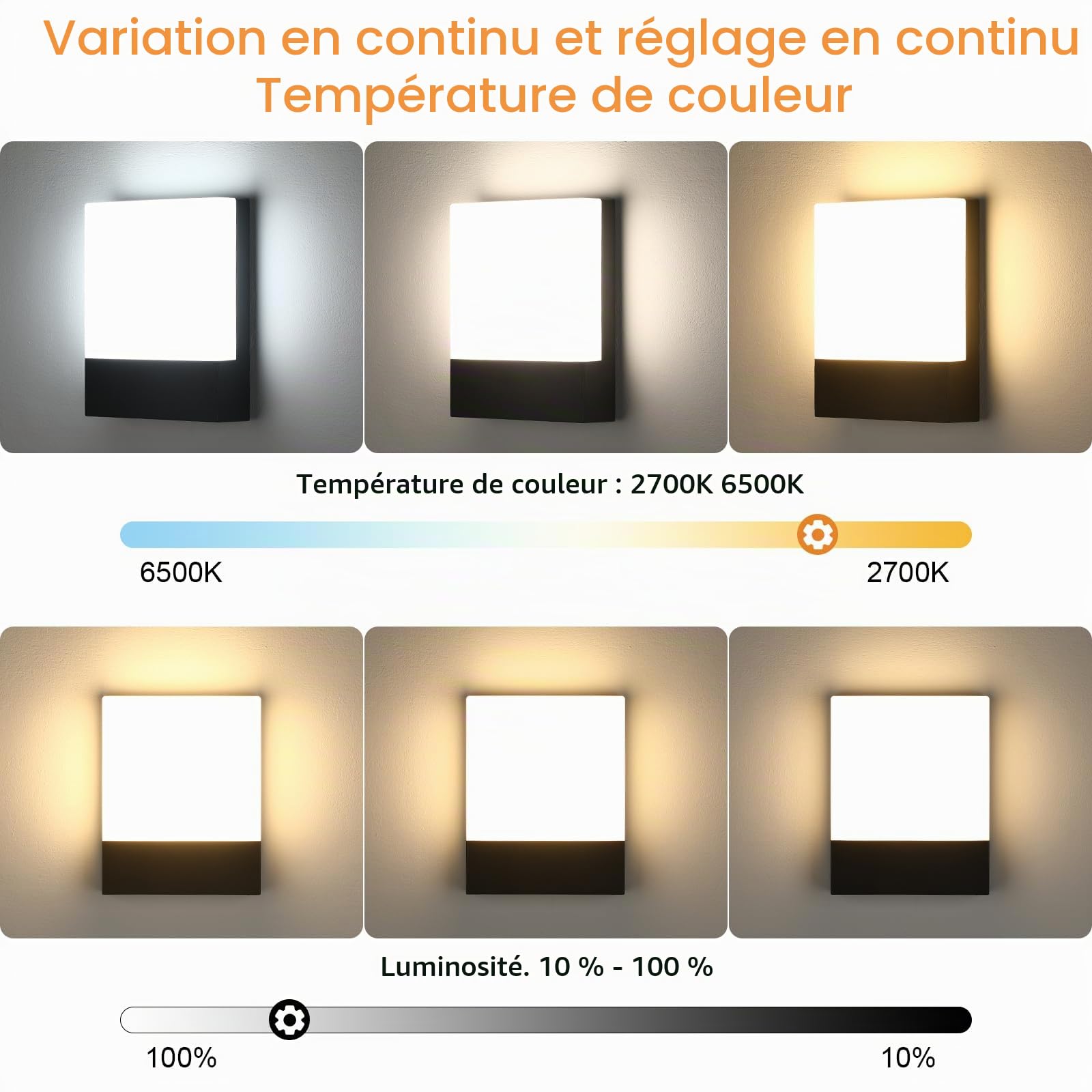 Lampe Murale 2.4G Contrôleur à distance APP, IP65 Imperméable Exterieur Applique Murale, LED Lampe de Mur avec 2700K-6500K Régulable Couleur Température pour Balcon, Jardin, Garage