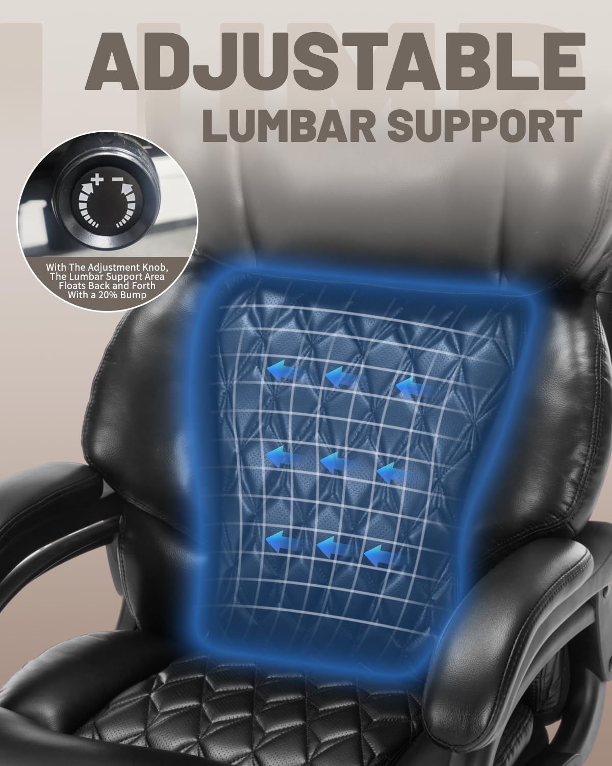 800LBS Heavy Duty Office Chair & Massage Footrest Big & Tall Executive Chair with Adjustable Lumbar Support, PU Leather, Extra Wide Seat for Comfort