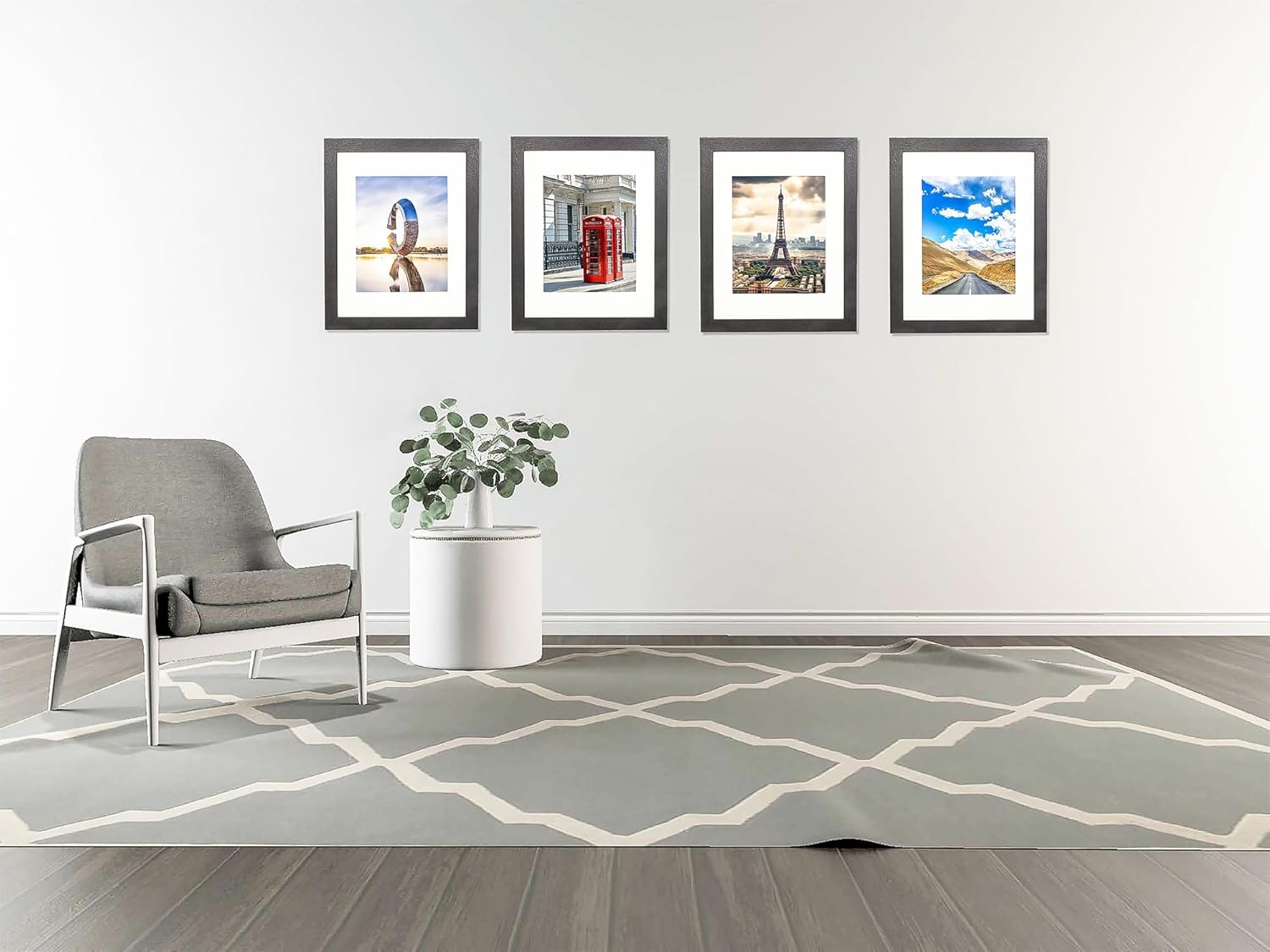 The Display Guys - Black Wooden Minimalist Picture Frames Set - Tempered Glass - 11x14 matted to 8x10 - Wall Hanging - 4-Pack