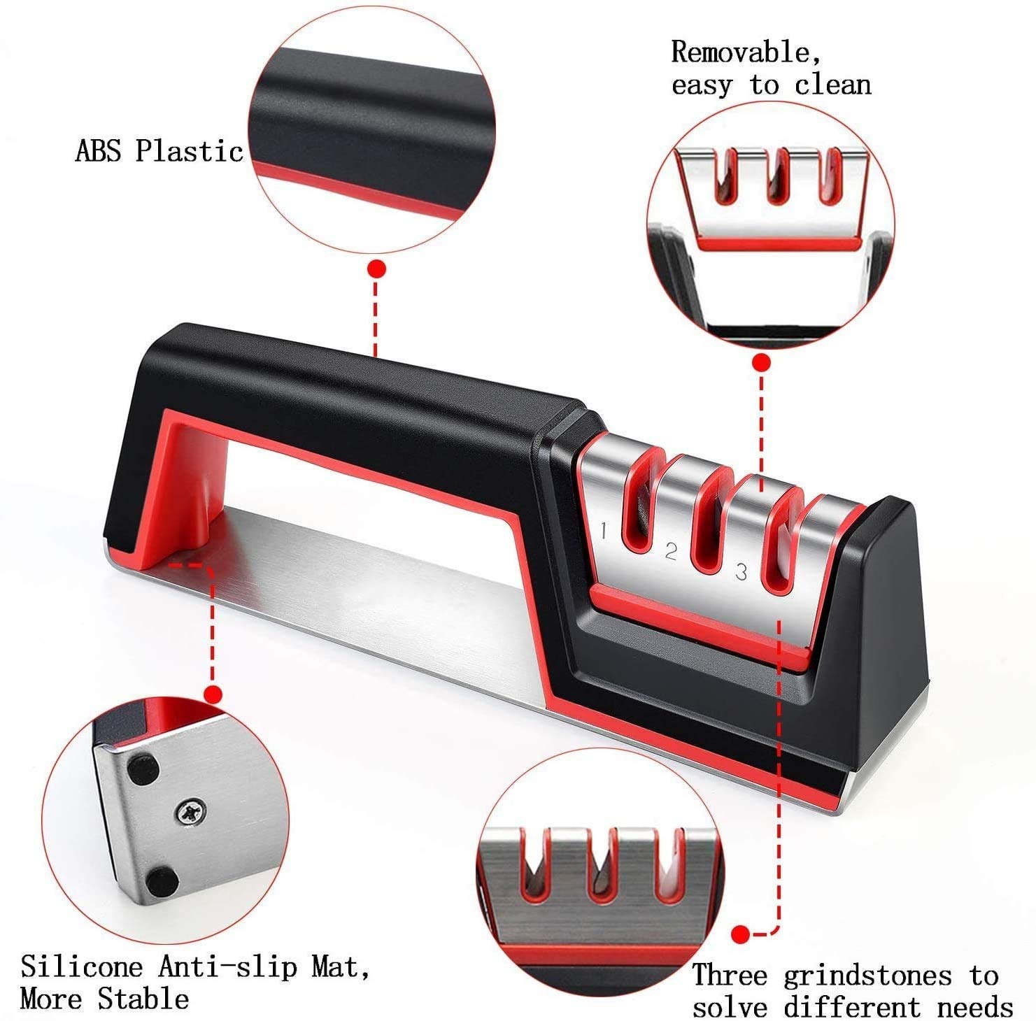 Da Cucina Coltello da Chef Forbici Temperino for Straight & Seghettate coltelli, 3-Stage affilatura Strumento Aiuta Riparare e ripristinare Lame con Anti Bas Slittamento