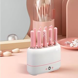 مجفف عالي الكفاءة لفرشاة المكياج والإسفنج، يمكنه تجفيف 12 فرشاة مكياج و2 إسفنجة أو إسفنجة بودرة معًا، يستخدم الخبز اللطيف في درجة حرارة ثابتة لتجنب تلف الشعيرات، مع إمكانية الشحن عبر USB