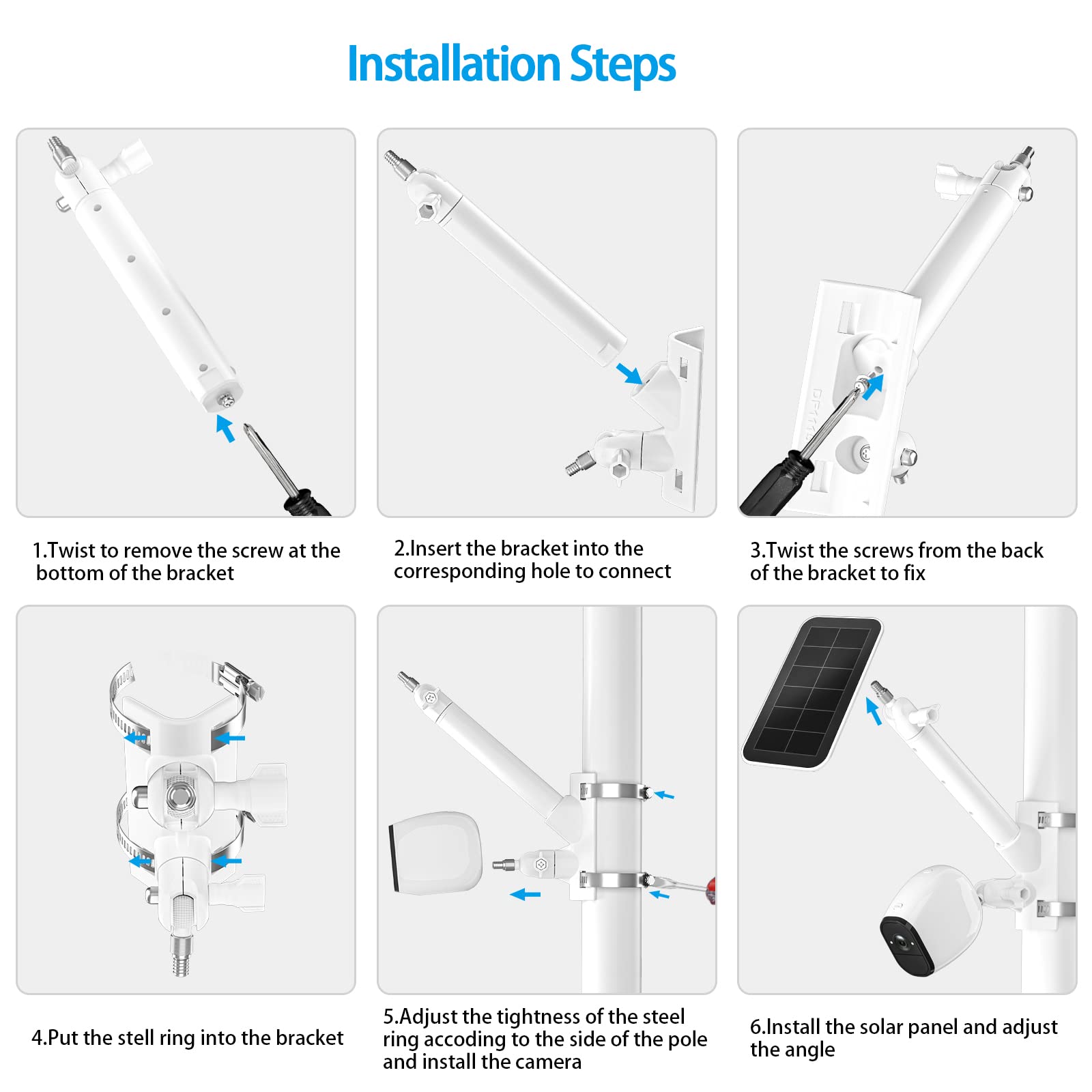 HOLACA Support de Mât 2 en 1 pour Panneau Solaire Arlo, Pro 3, Ultra1&2, Essential, Pro 4, eufyCam - Accessoire de Montage Extérieur (Blanc)