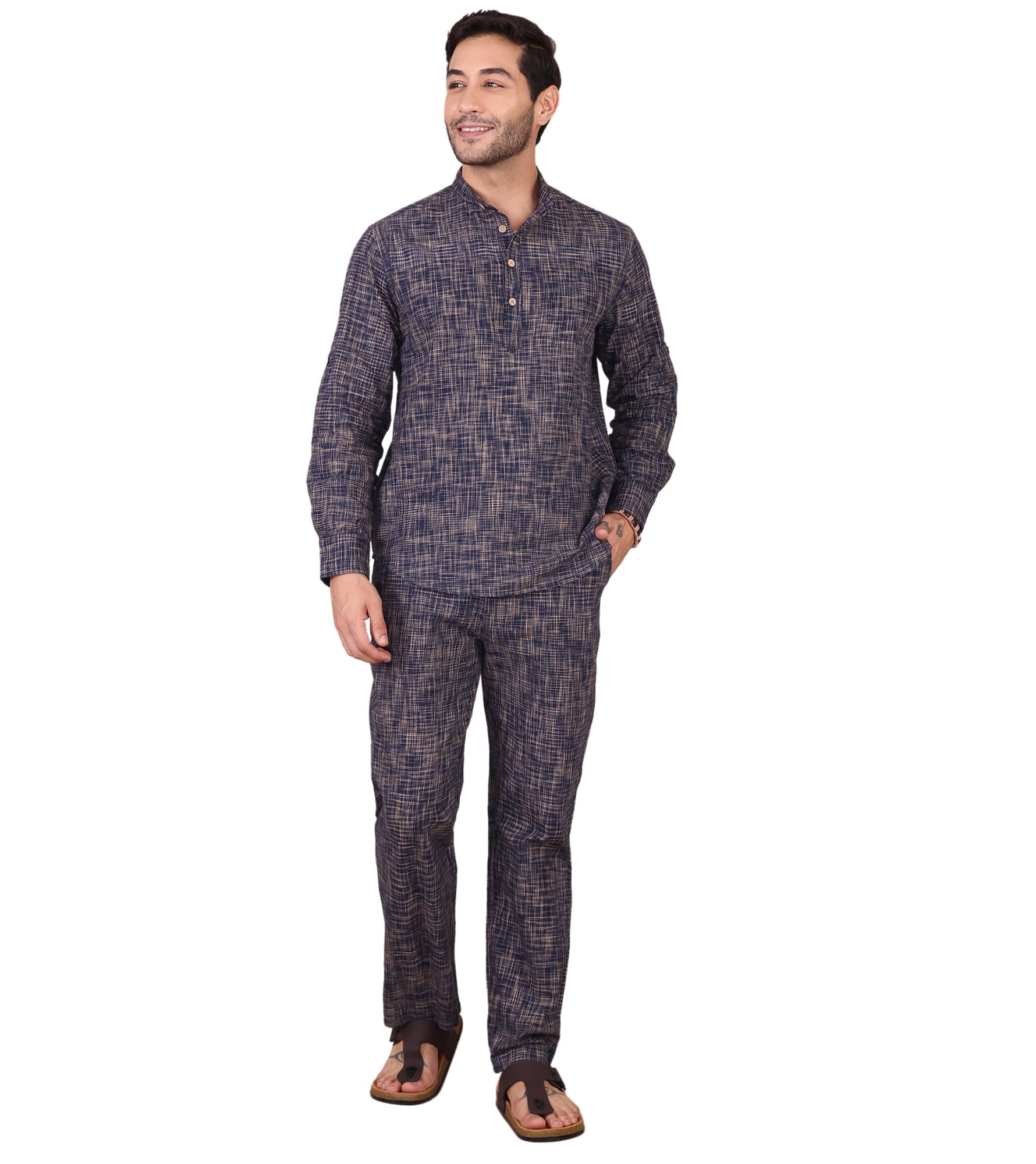 amanush Men's Solid Cotton Kurta With Ankle Length Pant Cord Set|Mens Kurta Pajama Set|Mandarin Collar|Full Sleeve|Co ords for Men Fashion|Festive Beach Wear|Western Casual Wear|Two Piece-picture-54